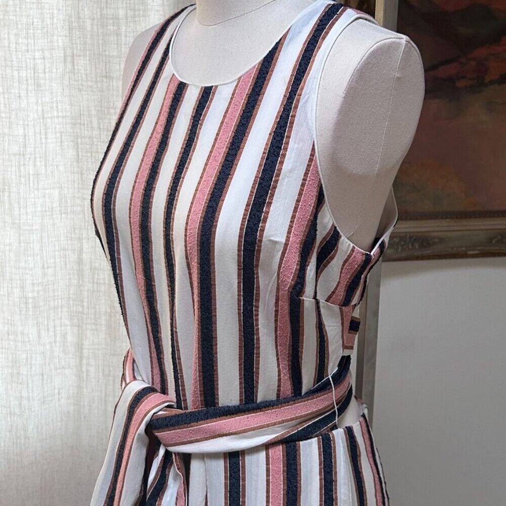 Striped Wide Leg Jumpsuit Open Back Tie Waist European Summer Resort Women L - Picture 12 of 16